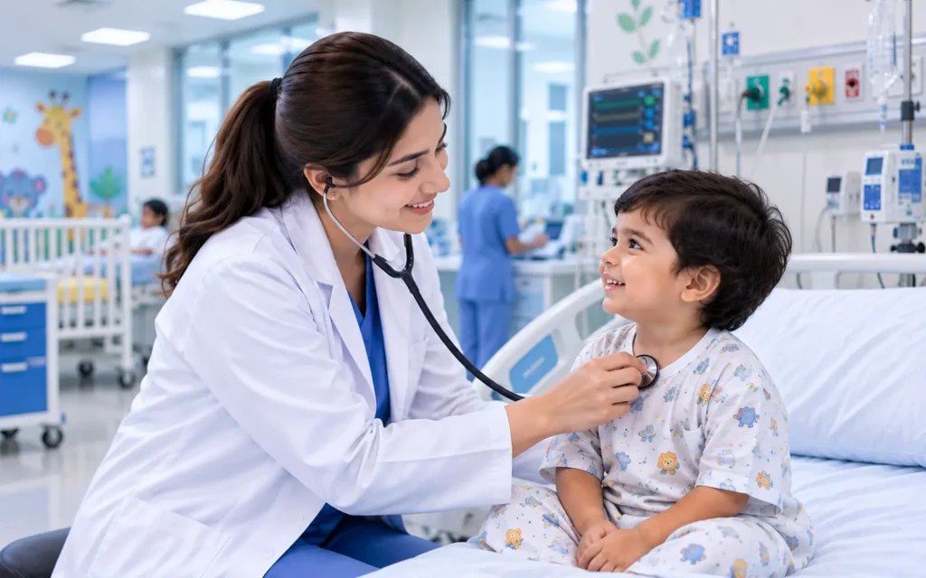 Caring Paediatric Checkup in Hospital Ward